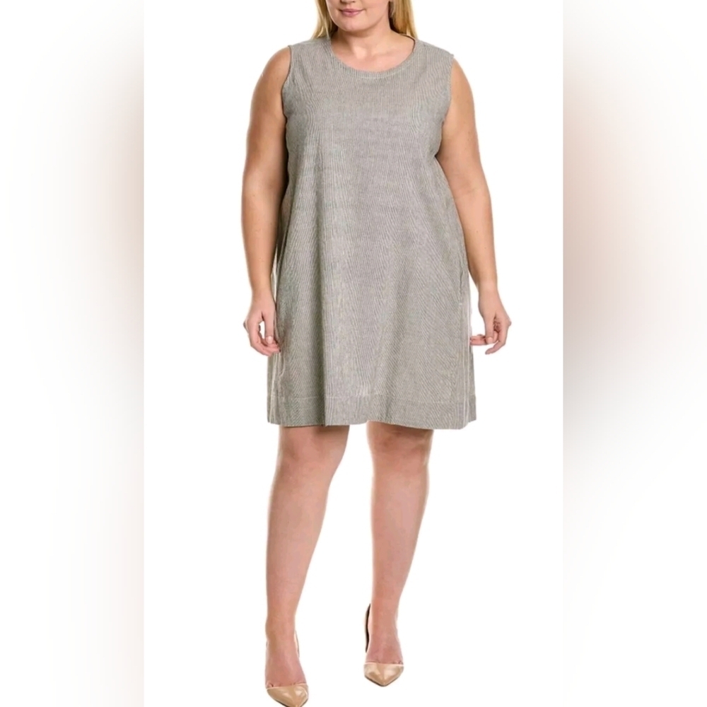 Eileen Fisher Graphite Organic‎ Linen Pinstripe Tunic Dress Women's Est. Large